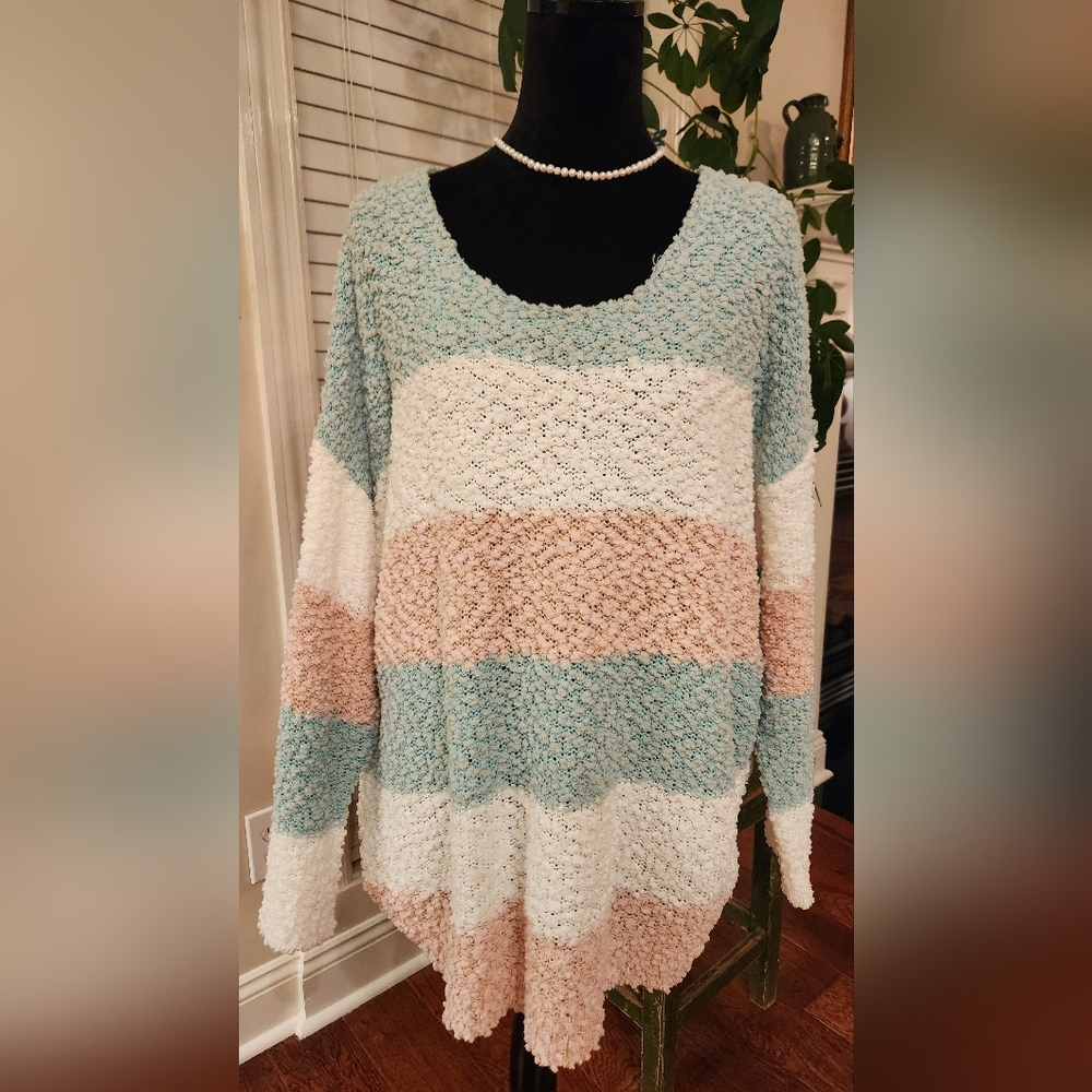 She + Sky Textured Striped Sweater - Blue, White, and Pink